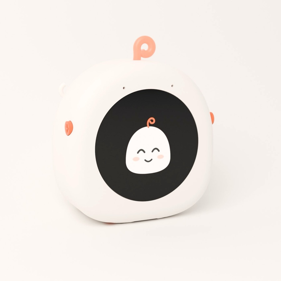 Mochi Go: a round cream companion device with Mochi's face on its screen